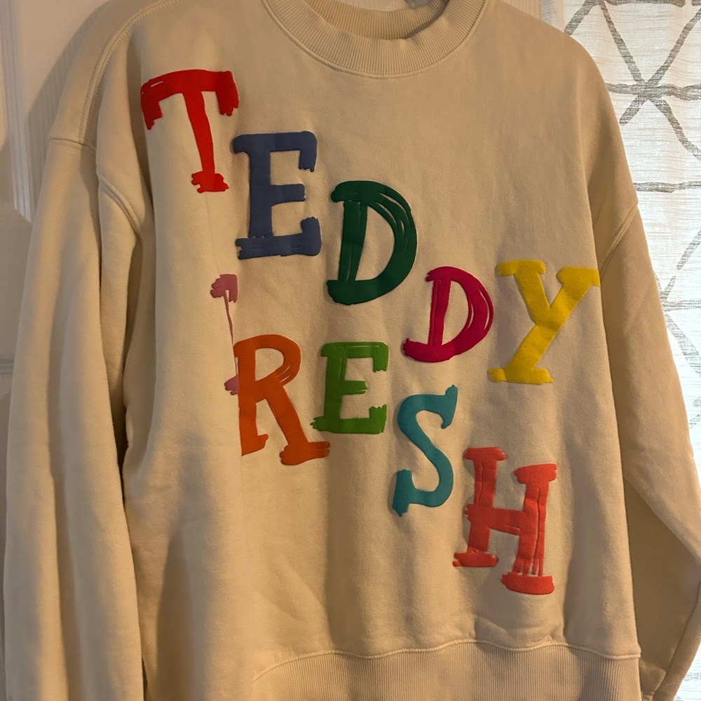 Teddy Fresh Cream Sweatshirt with Blue and Green Accents